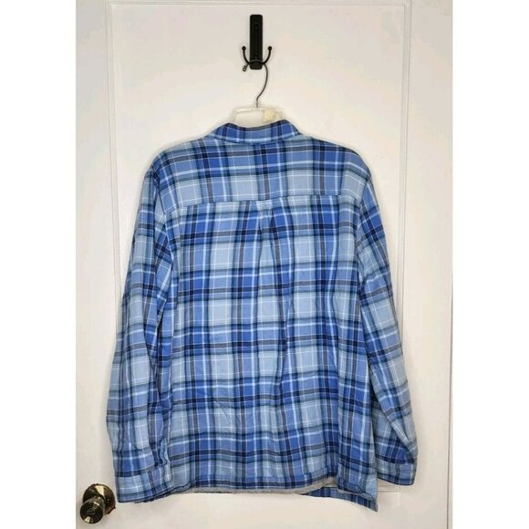 LL Bean Fleece Lined Flannel Shirt Jacket Sz XL Blue Plaid Shacket 285013 - Picture 2 of 5